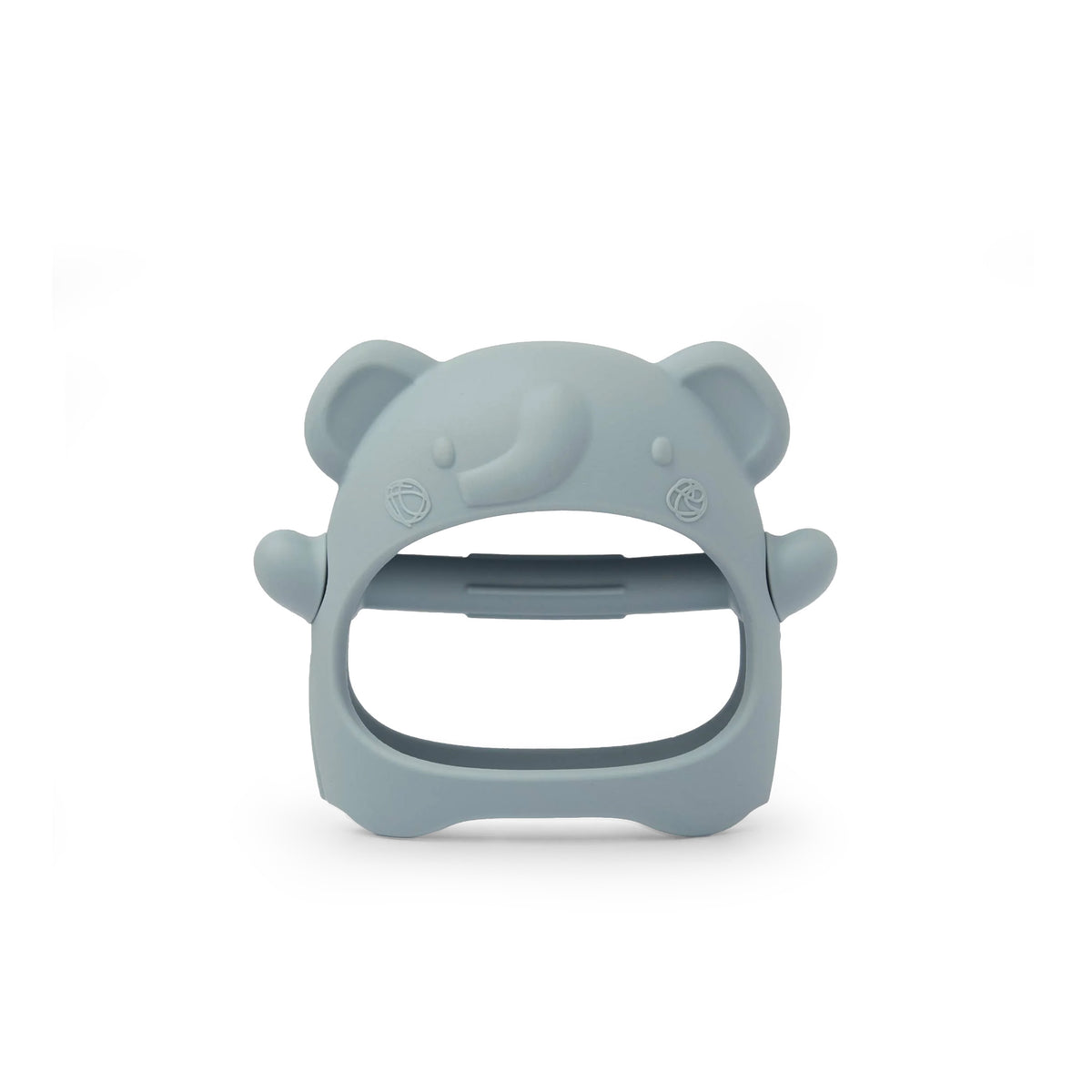 Silicone elephant-shaped teether on a white background