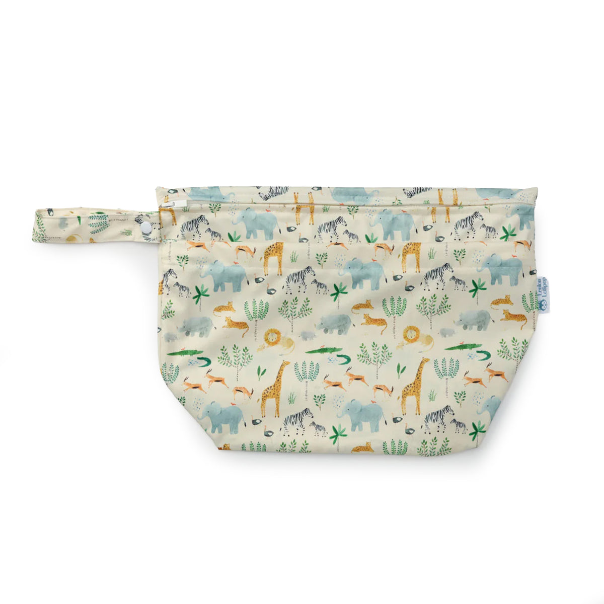 Wet dry bag with safari animal pattern on a white background