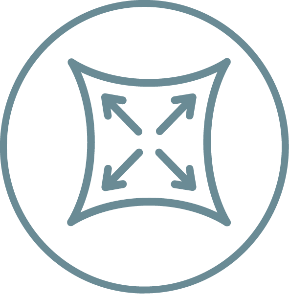 Icon of a swaddle with arrows pointing outwards from the centre