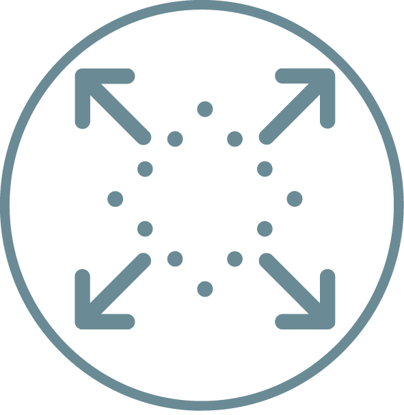 Icon with arrows and text symbolising 'Sized For Growth, Newborn - Toddler'