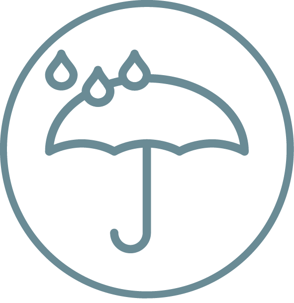 Icon of an umbrella with water droplets