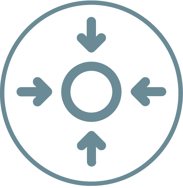 Icon featuring a central circle surrounded by four directional arrows pointing inwards in the up, down, left, and right directions.
