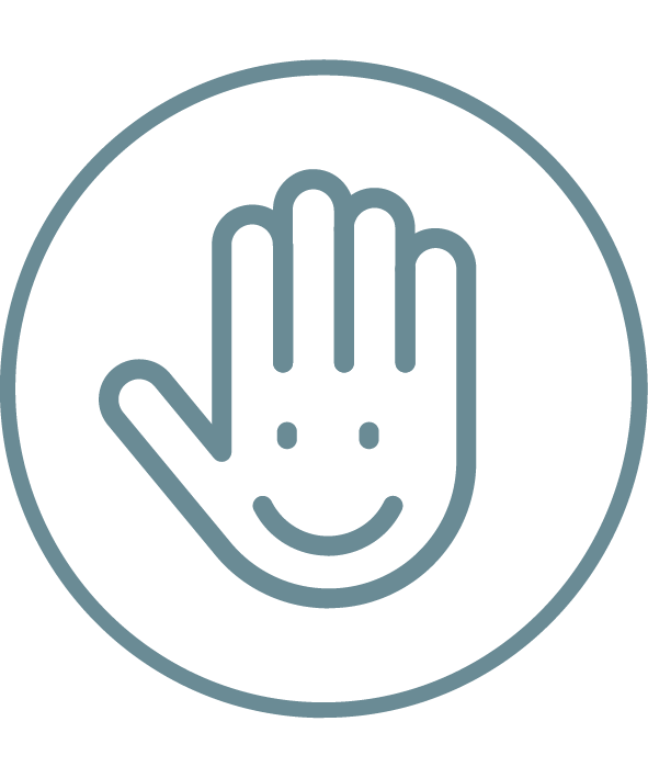 Icon of a smiling hand inside a circle